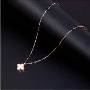 18K Rose Gold Stainless Steel Black & White Reversible Clover Pendant Necklace